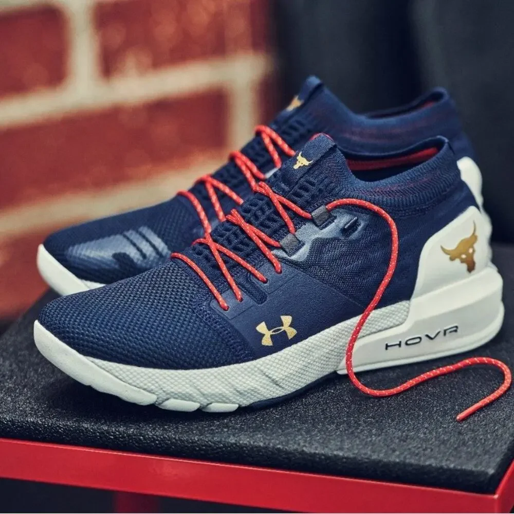 UNDER ARMOUR Navy Blue Red White HOVR Veterans Rock Collab Sneakers Shoes 9.5